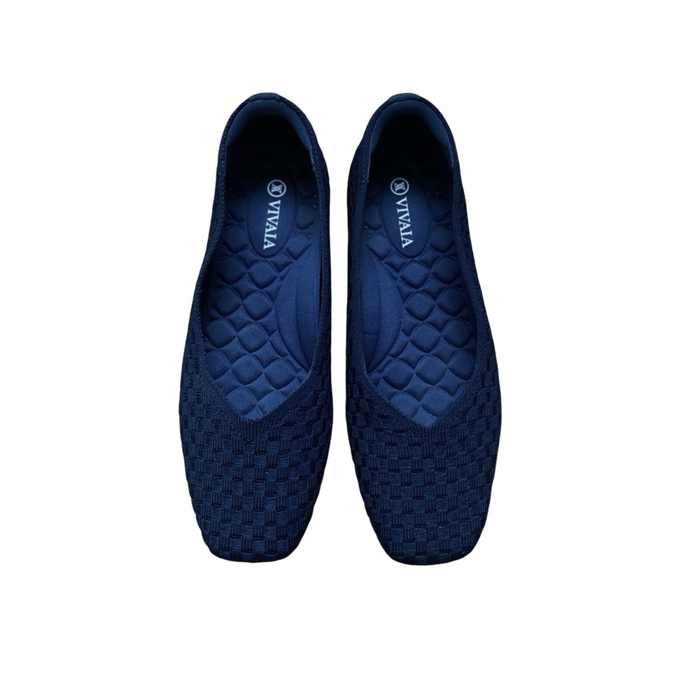VIVAIA Knit Ballet Flat Womens 38.5 Dark Blue Square Toe Minimalist Comfortcore